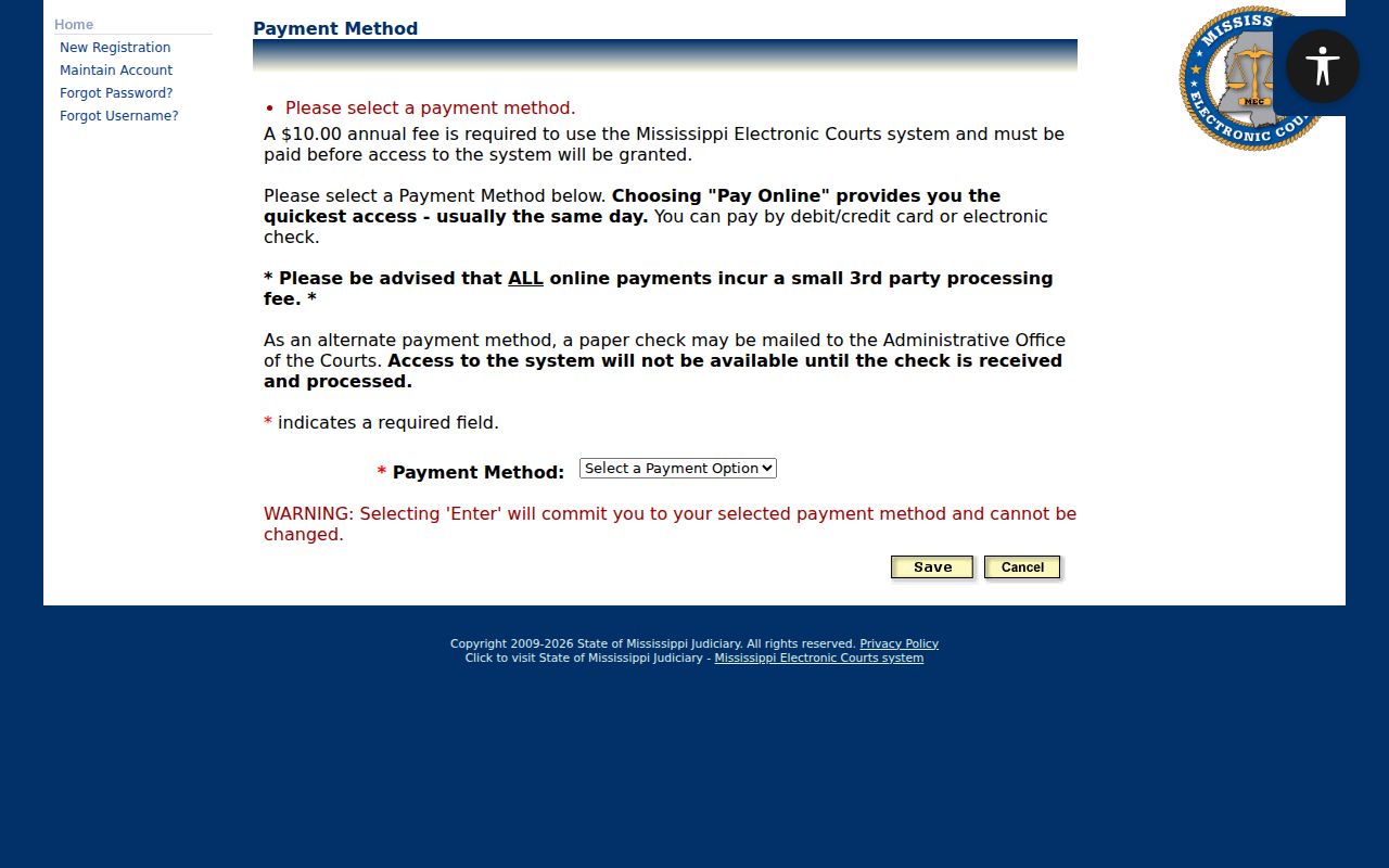 Itawamba County docket search PAMEC payment form