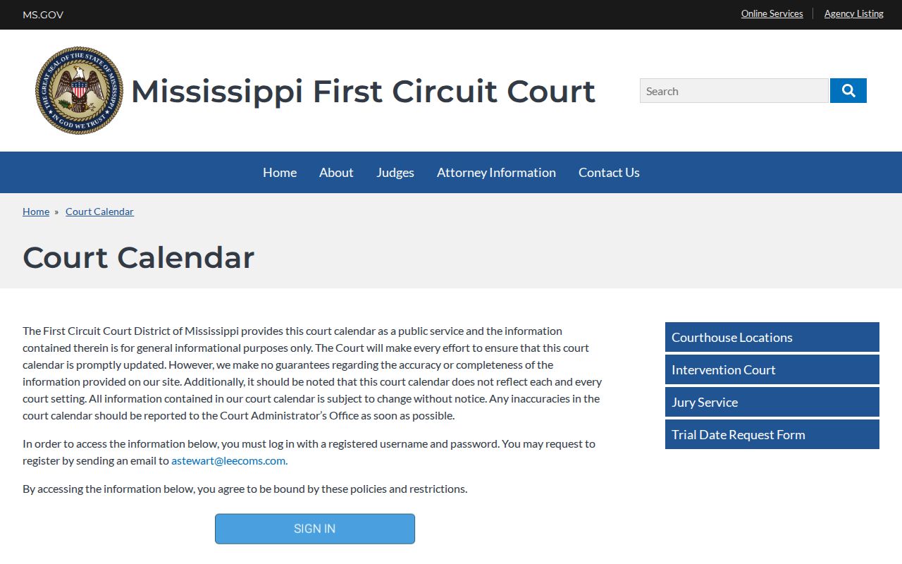 Itawamba County court schedule and calendar access page