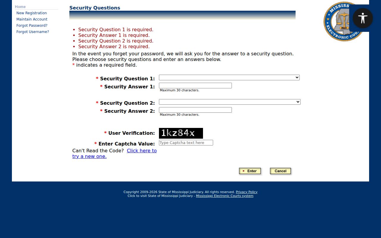 Itawamba County court case records PAMEC security question form
