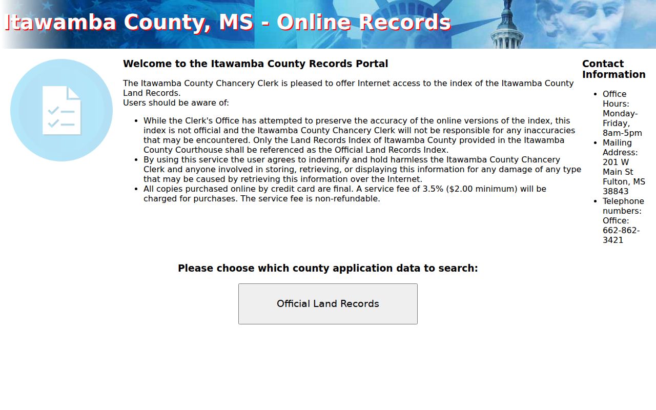 Itawamba County court docket and county land record portal distinction