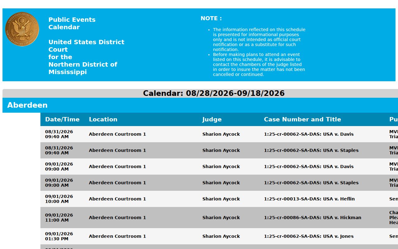 Itawamba County court docket federal calendar format source