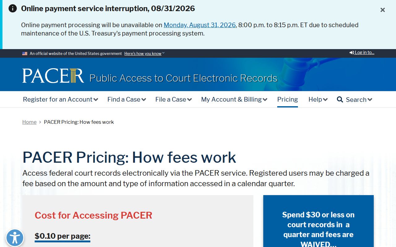 Itawamba County court docket PACER federal record pricing source