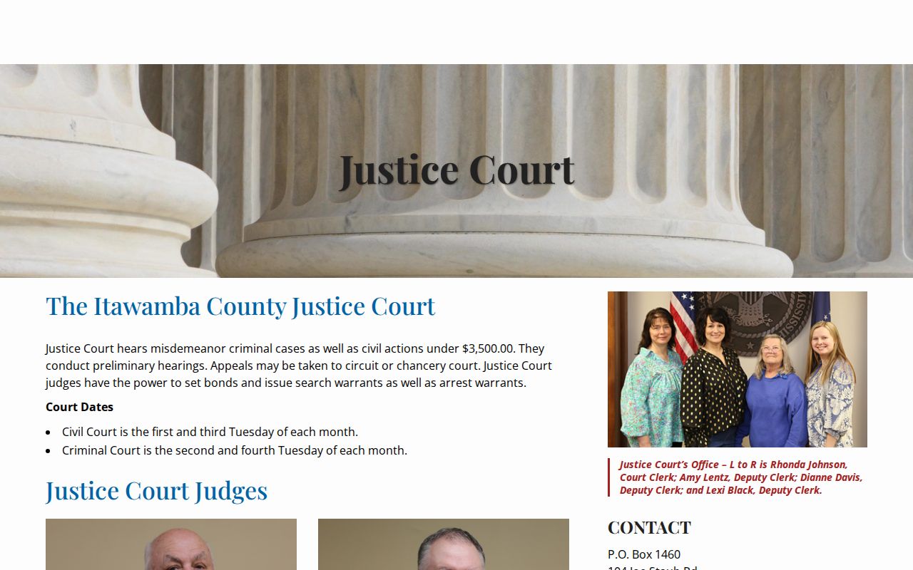 Itawamba County traffic court records Justice Court office information